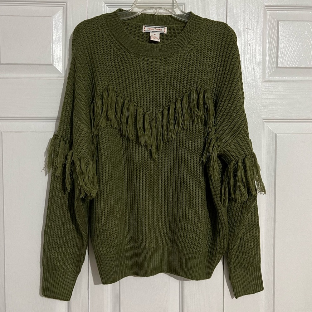 Green sweater with tassels!